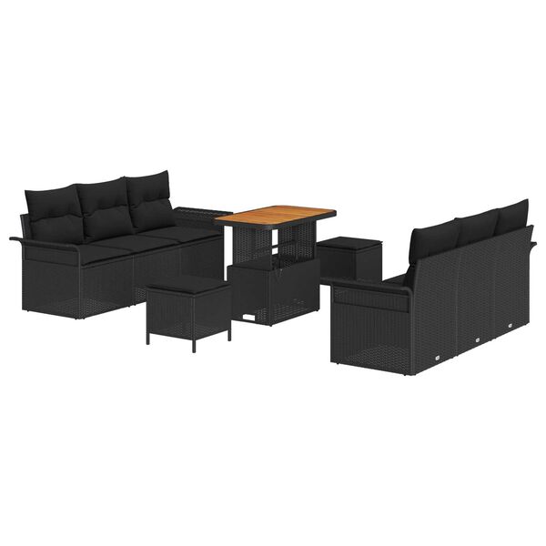 vidaXL Conjunto de Sofá de Jardim com almofada 9 pcs Preto vime PE