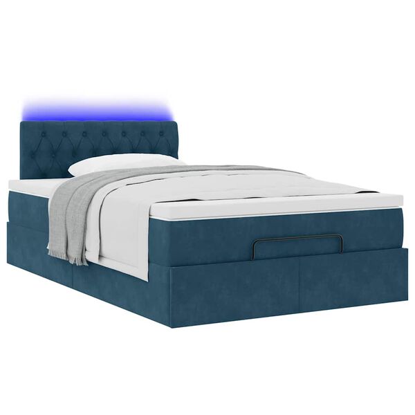 vidaXL Cama otomana com colch&atilde;o & LEDs 120x190cm veludo azul-escuro