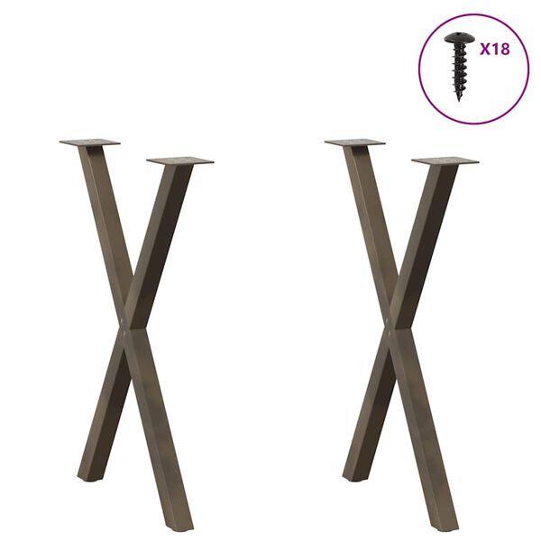 vidaXL P&eacute;s para mesa de jantar em formato de X, 2 pe&ccedil;as, a&ccedil;o natural, 50x(72-73) cm, a&ccedil;o