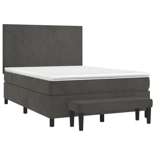 vidaXL Cama com molas/colch&atilde;o 140x190 cm veludo cinzento-escuro