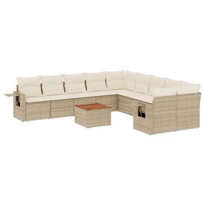 vidaXL 11 pcs conjunto sof&aacute;s de jardim c/ almofad&otilde;es vime PE bege
