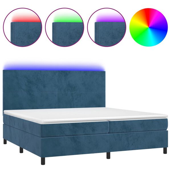 vidaXL Cama box spring c/ colch&atilde;o/LED 200x200 cm veludo azul-escuro