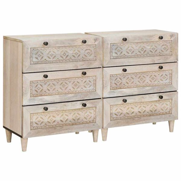 vidaXL Buffet 2 pcs Branco 60 x 33 x 75 cm Madeira de mangueira maci&ccedil;a