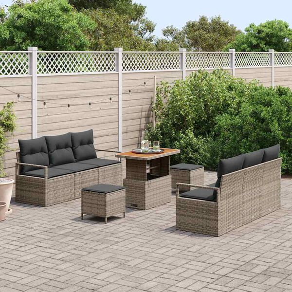 vidaXL Conjunto de Sof&aacute; de Jardim 9 pcs Cinzeto Rattan Sint&eacute;tico
