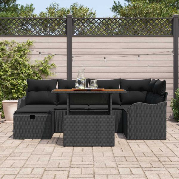 vidaXL Conjunto de Sof&aacute; de Jardim 7 pcs Preto vime PE