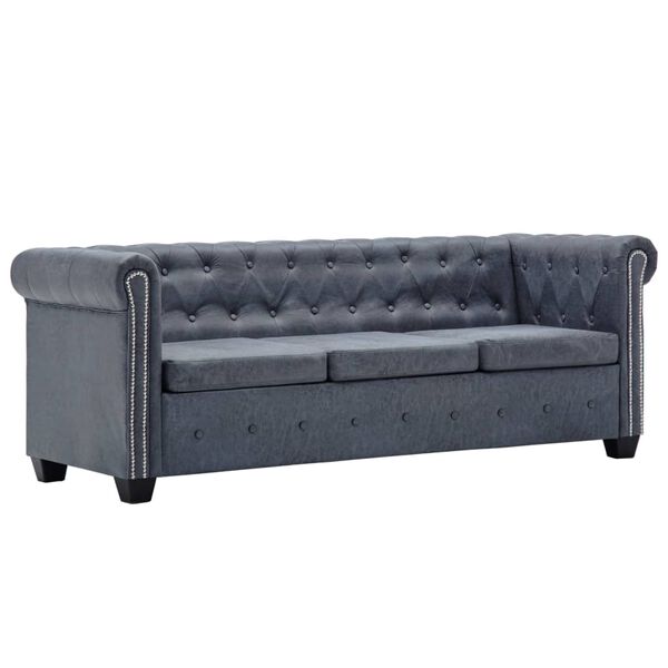 vidaXL Conjunto sof&aacute;s chesterfield camur&ccedil;a artificial cinzento