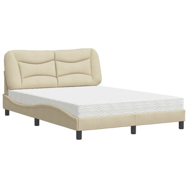 vidaXL Cama com colch&atilde;o Hvar 140x190 cm tecido cor creme