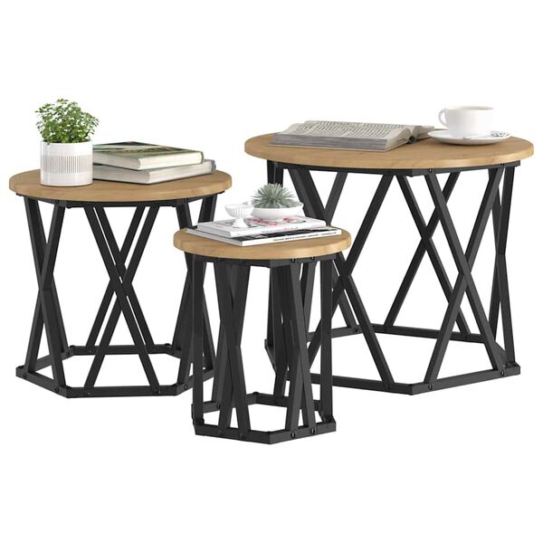 vidaXL Mesa Lateral Empilhável 3 pcs Carvalho Artesanal