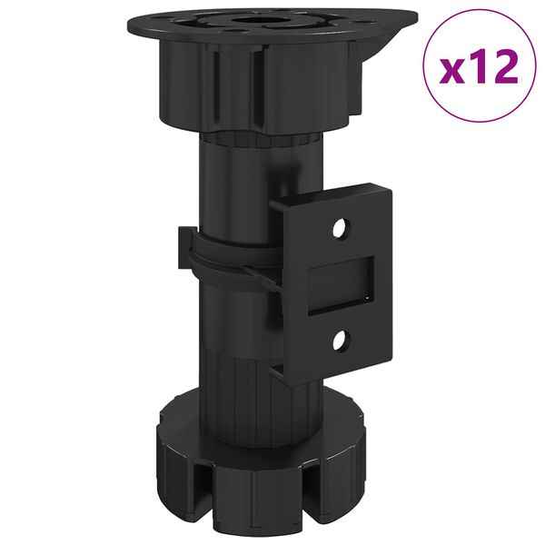 vidaXL P&eacute;s de M&oacute;veis Ajust&aacute;vel 12 pcs Preto 46 x 46 x 128 mm PP