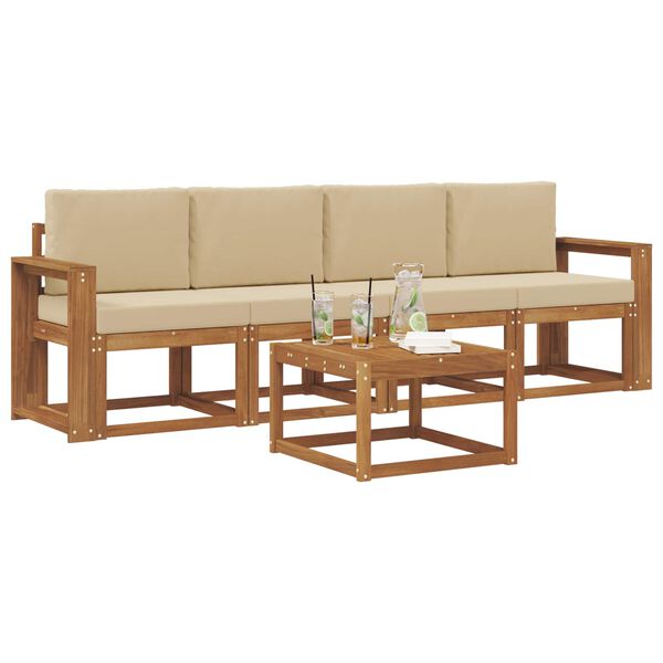 vidaXL Conjunto de Sof&aacute;s para Exterior 5 pcs Natural e Bege