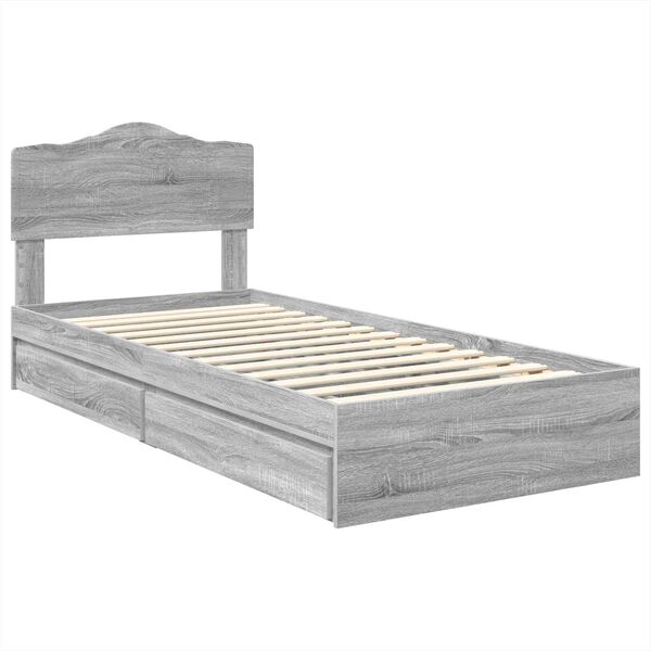 vidaXL Cama com Armazenamento com cabeceira Cinza Sonoma 70 x 190 cm
