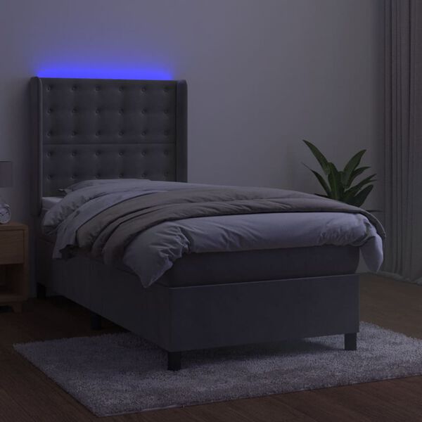 vidaXL Cama box spring c/ colch&atilde;o/LED 90x190 cm veludo cinzento-claro