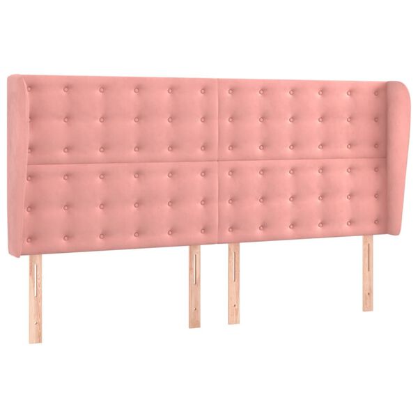 vidaXL Cabeceira cama c/ abas veludo 203x23x118/128 cm rosa
