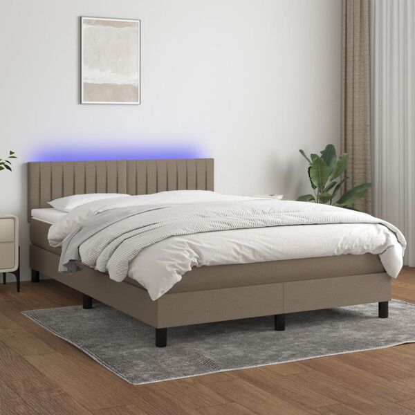 vidaXL Cama box spring colch&atilde;o/LED 140x200 cm tecido cinza-acastanhado
