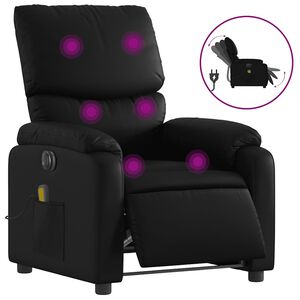 vidaXL Poltrona massagens reclin&aacute;vel el&eacute;trica couro artificial preto