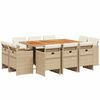 vidaXL 11 pcs conjunto de jantar p/ jardim com almofad&otilde;es vime PE bege