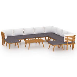 vidaXL 11 pcs conjunto lounge de jardim com almofadões acácia maciça
