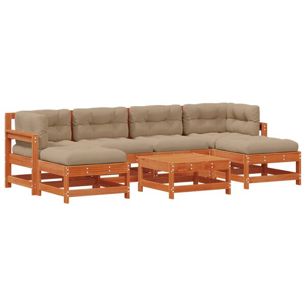 vidaXL Conjunto de Lounge de Jardim 7 pcs Castanho Cera