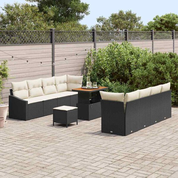 vidaXL Conjunto de Sof&aacute; de Jardim com almofada 11 pcs Preto e Creme