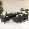 vidaXL 9 pcs conjunto de jantar p/ jardim c/ almofad&otilde;es vime PE preto