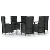 vidaXL 7 pcs conjunto de jantar p/ jardim c/ almofad&otilde;es vime PE preto