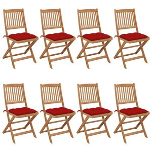 vidaXL Cadeiras de jardim dobr&aacute;veis 8 pcs c/ almofad&otilde;es ac&aacute;cia maci&ccedil;a