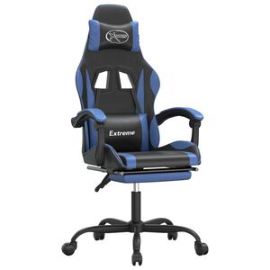 vidaXL Cadeira gaming girat&oacute;ria c/ apoio p&eacute;s couro artif. preto/azul