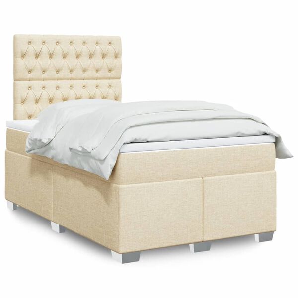 vidaXL Cama boxspring com colch&atilde;o 120x190 cm tecido cor creme