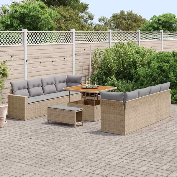 vidaXL Conjunto de Sof&aacute; de Jardim 12 pcs Bege e Cinza Claro vime PE