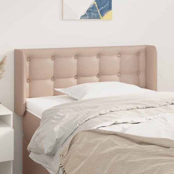 vidaXL Cabeceira cama abas couro artificial 103x16x78/88 cm cappuccino