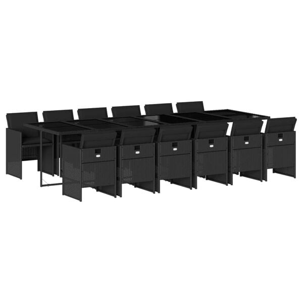 vidaXL 13 pcs conjunto de jantar p/jardim com almofad&otilde;es vime PE preto