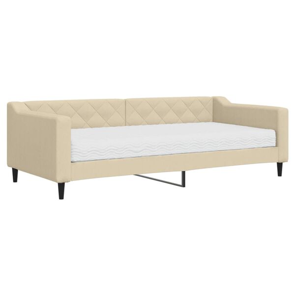 vidaXL Sof&aacute;-cama com colch&atilde;o 90x200 cm tecido cor creme
