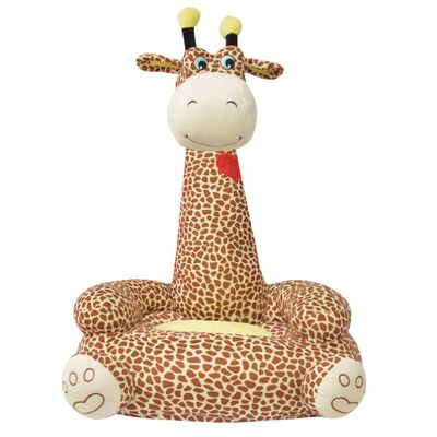 vidaXL Cadeira em pelúcia infantil, girafa, castanho