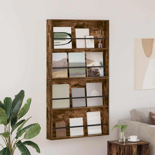 vidaXL Estante de Revistas 2 pcs Carvalho Defumado 80 x 12 x 70 cm