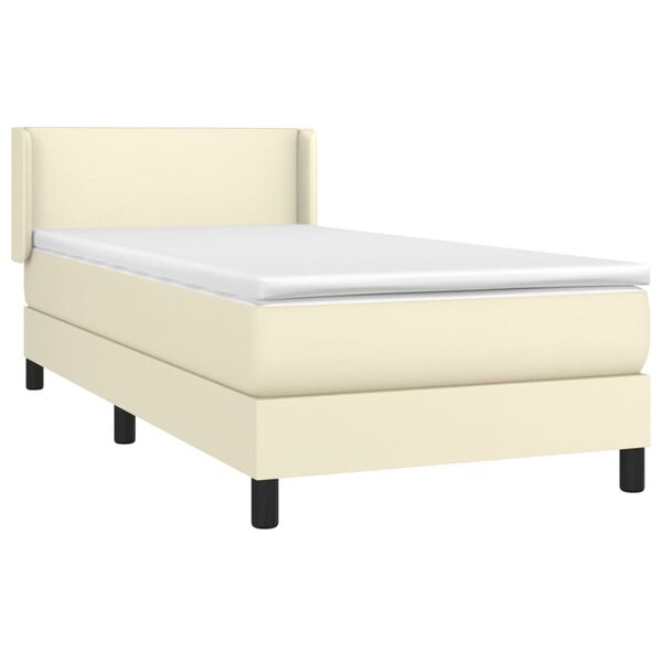 vidaXL Cama com molas/colch&atilde;o 90x190 cm couro artificial cor creme