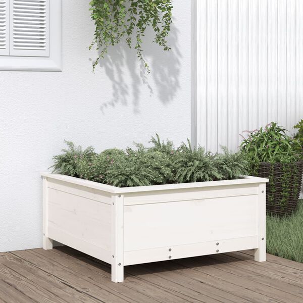 vidaXL Vaso/floreira de jardim 82,5x82,5x39 cm pinho maci&ccedil;o branco