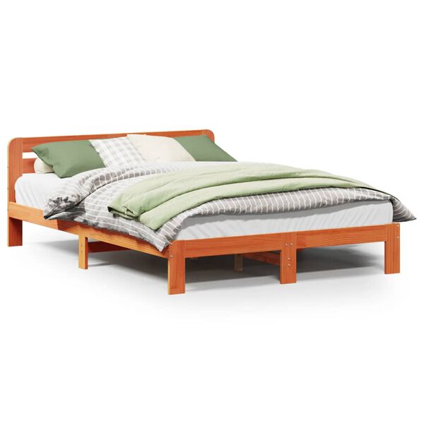 vidaXL Cama sem colch&atilde;o 135x190 cm madeira pinho maci&ccedil;a castanho-mel