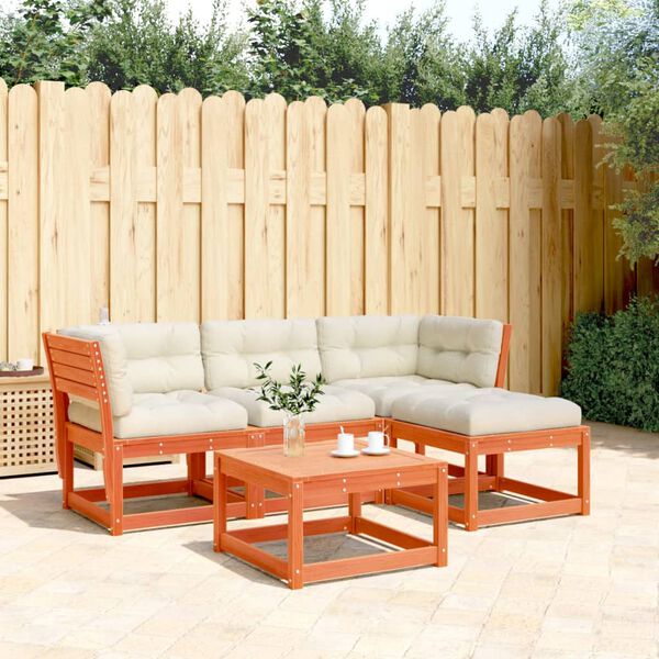 vidaXL 4pcs conj. lounge jardim + almofad&otilde;es pinho maci&ccedil;o castanho-mel