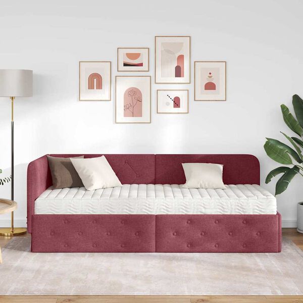 vidaXL Estrutura de Cama de Canto Vinho Vermelho 80 x 200 cm tecido