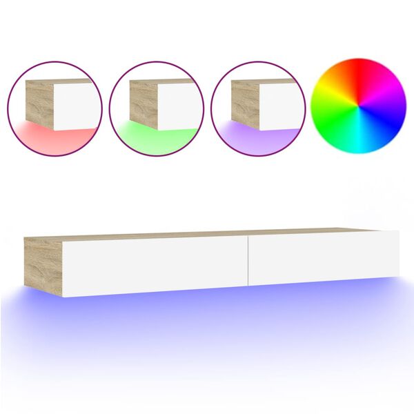 vidaXL M&oacute;vel de TV com luzes LED 120x35x15,5 cm branco/carvalho sonoma