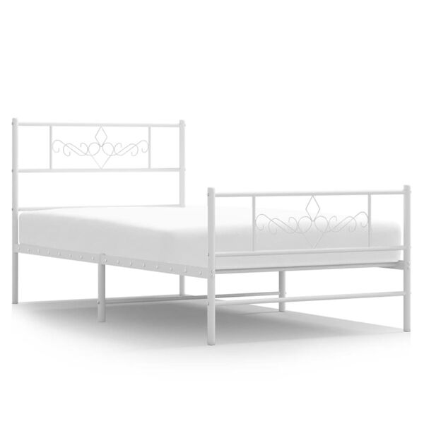 vidaXL Estrutura de cama com cabeceira e p&eacute;s 90x190 cm metal branco