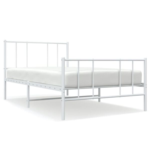 vidaXL Estrutura de cama com cabeceira e p&eacute;s 107x203 cm metal branco