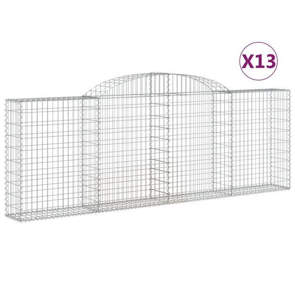 vidaXL Cestos gabião arqueados 13pcs 300x30x100/120 ferro galvanizado