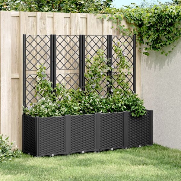 vidaXL Vaso/floreira de jardim c/ treliça 160x40x140 cm PP preto