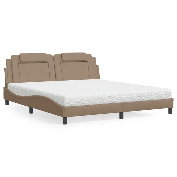 vidaXL Cama Viana com colch&atilde;o 180x200 cm couro artificial cappuccino
