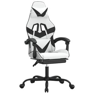 vidaXL Cadeira gaming girat&oacute;ria c/ apoio p&eacute;s couro artif. branco/preto