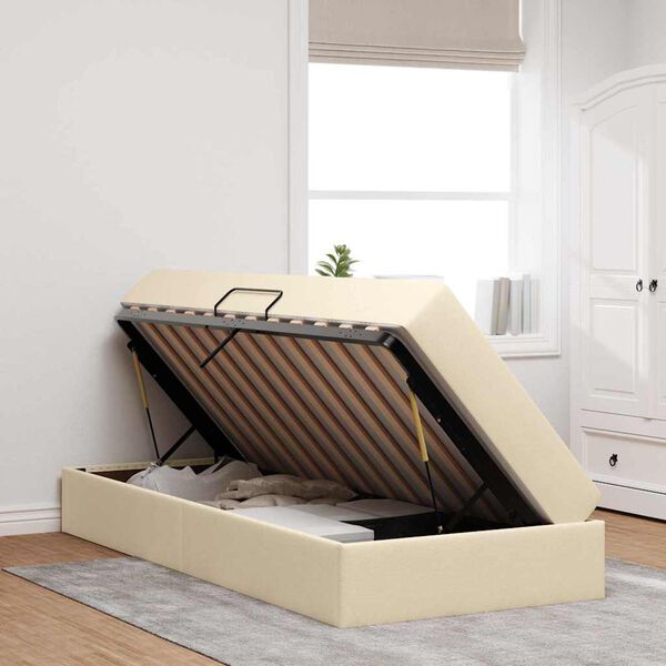 vidaXL Cama com arruma&ccedil;&atilde;o e colch&atilde;o Creme 100 x 200 cm Poli&eacute;ster