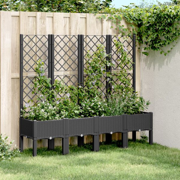 vidaXL Vaso/floreira de jardim c/ treli&ccedil;a 160x40x142 cm PP preto