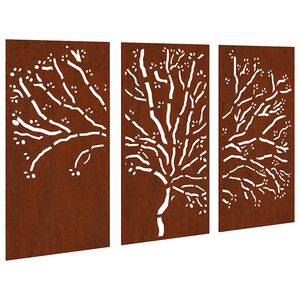 vidaXL Decora&ccedil;&atilde;o muro de jardim 3pcs 105x55cm a&ccedil;o corten design &aacute;rvore