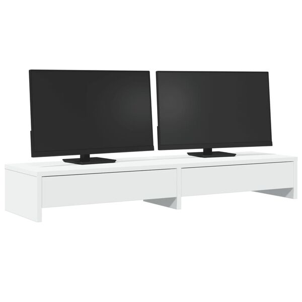 vidaXL Suporte para monitor com gavetas, branco, 100x27x15 cm, madeira projetada